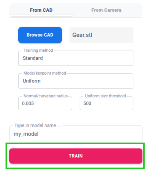 Model training page